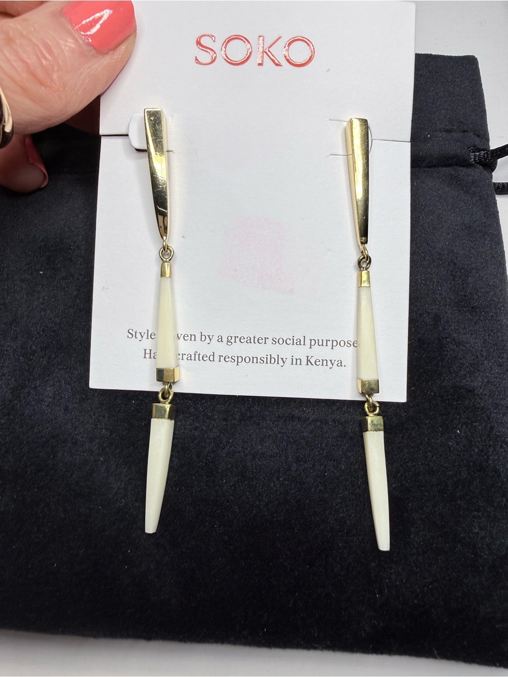 SOKO Imara Gold Plated and Bone 3” Spike Drop Earrings